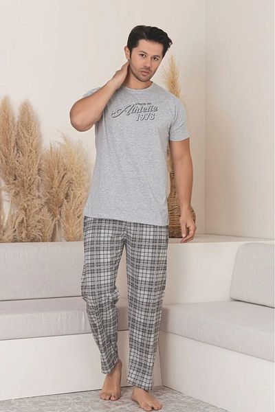 Farya Home Dreamy Cotton Plaid Checked Short Sleeve Knitted Men's Pajamas Set
