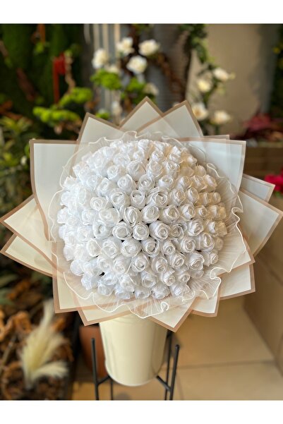 Pika 101 li Tomur Gül İsteme Çiçeği - Yapay İsteme Çiçeği - Beyaz Gül İsteme Buketi