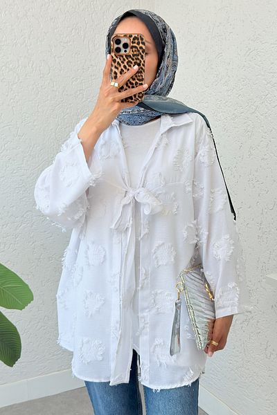 Salih Çelebi Tassel Detailed Long Kimono 2334 - White