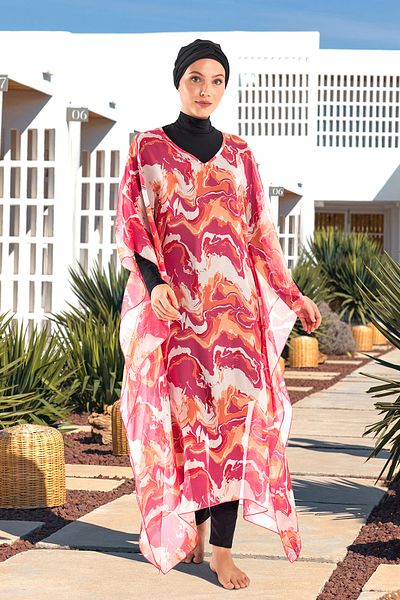 Adasea Single Pareo over Uv Protection Swimwear Kaftan 1704 Fuchsia