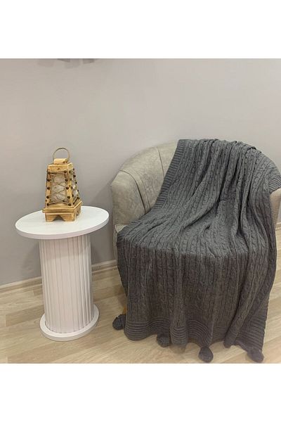 DECORA CASA HOME COLLECTİON Knitwear Braided Tv Blanket - Leg Shawl, Sofa Shawl - 130X170 cm
