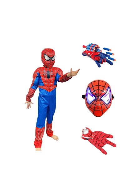 KidMania Costum Spider-Man cu mușchi, mască și două mănuși lansatoare 7-9 ani 120-130 cm