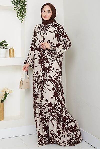 Bestenur Dilşen Κουμπωτό Φόρεμα Βισκόζης 1562 - Καφέ