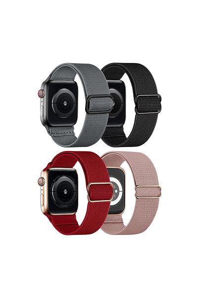 O Ozone [Pack of 4] Stretchy Nylon Sport Bands For Apple Watch Band 42mm 44mm 45mm 49mm Women Men