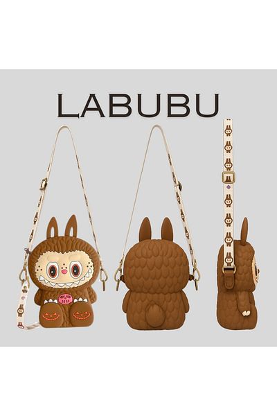 Generic Labubu Silicone Shoulder Sling Bag for Kids Cute Cartoon Crossbody Purse for Girls & Kids Gift Brown
