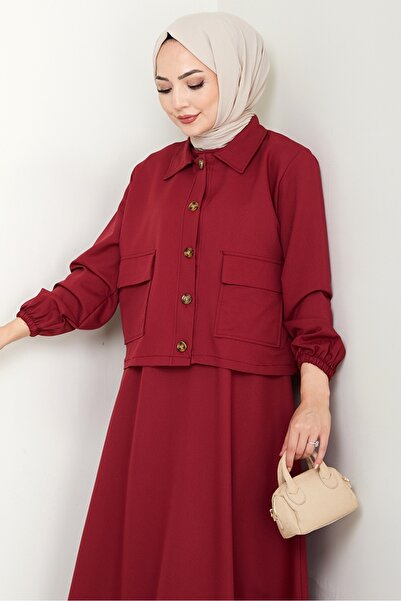 Bestenur Faylin Jacket Dress Double Suit 1565 - Burgundy