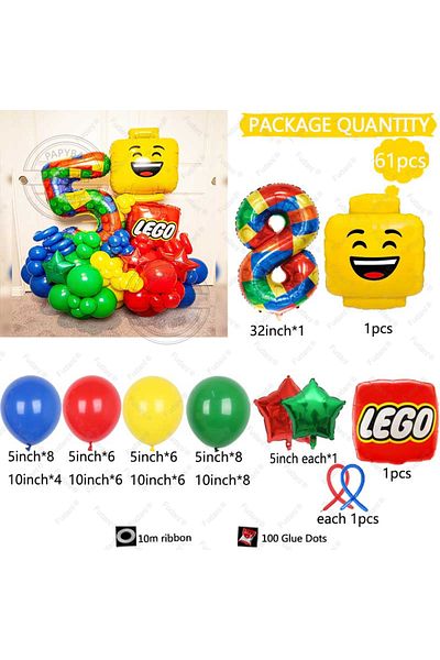 Choice 32inch NO.8 61pcs Ninja Building Block Party Balloon Colorful Latex Balloon Baby Shower Blocks Theme
