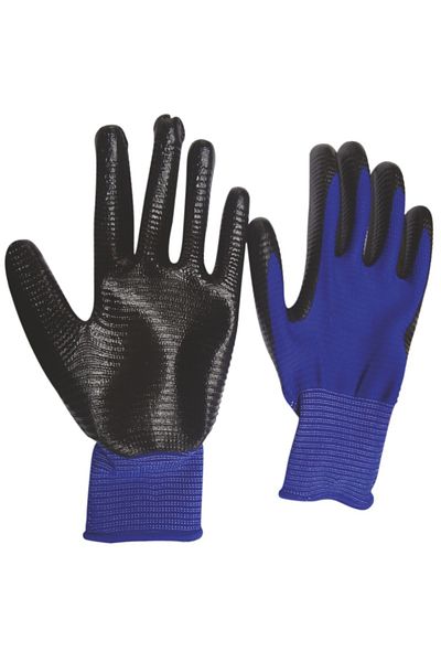flores Manusi de protectie, textil si poliuretan, cu manson elastic, marime universala, albastru cu negru
