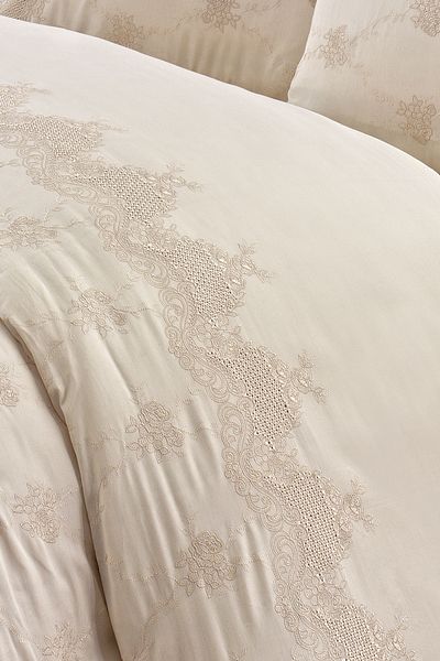 Nazik Home Iris Embroidered Cotton Satin Double 6 Piece Duvet Cover Set
