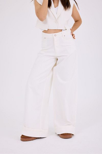 cracpot Women's High Waist Cotton Wide Leg Loose Fit Jean Pants