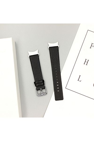 O Ozone Leather Band For Samsung Galaxy Watch 7 6 5 4 FE 40mm 44mm 45mmLitchi Texture Leather Straps - Black