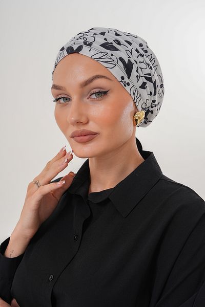 MAG FASHİON Beige Patterned Hijab Bonnet Daily Use Sports Bonnet Practical Shawl