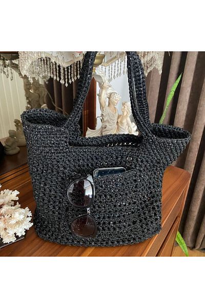 NVSisters Black Glitter Mesh Bag, Women's Summer Shoulder Bag,