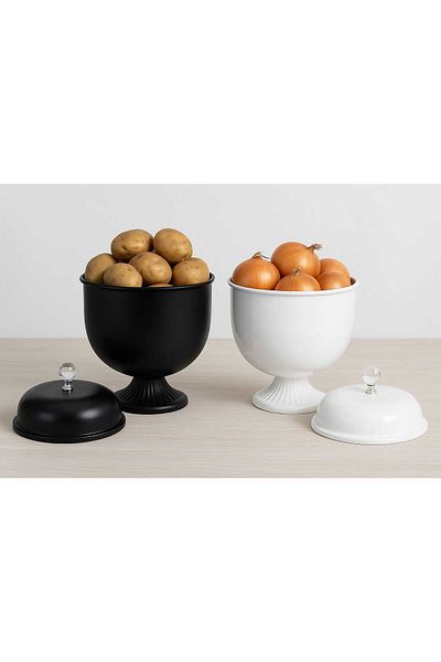DECOOR MALL ✅   Set of 2 Black & White Covered Metal Potato Onion Holder Set – Decorative and Functional Crisper