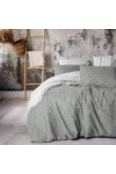 Cotton Box Bed Linen Set - Double with Embroidery Lines, Patara Gray