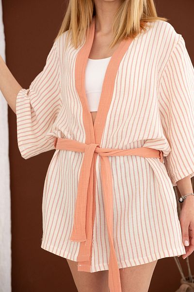 TBA COLLECTION 2 Layer Muslin Kimono |   Line Series - Coral