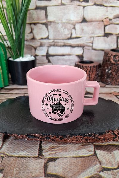 giftkonsept Taurus Personality Traits Themed Taurus Character Square Cup with Handle Pink Mug Cup
