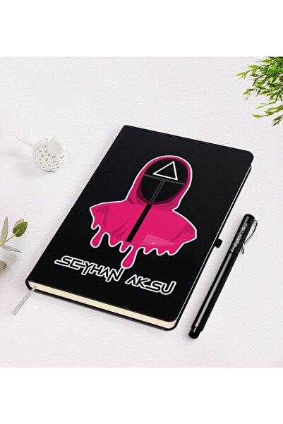 BİBANAPROMOSYON Kişiye Özel Squid Game Tasarımlı Siyah Defter Ve Kalem Seti-6