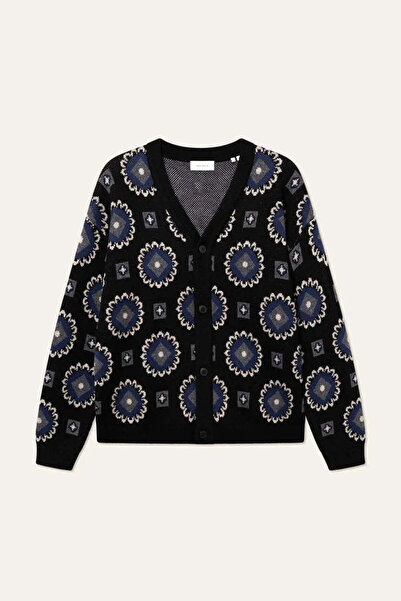 American Rag Cie سترة Aro Paisley: سترة محبوكة من مزيج الصوف الناعم ورقبة على شكل حرف V ونقش أنيق