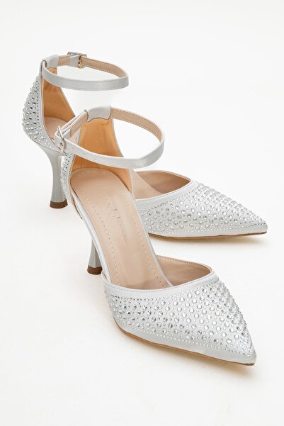 CCWAY AYAKKABI Γυναικεία παπούτσια με τακούνι Stoned Pointed Toe SILVER SATIN
