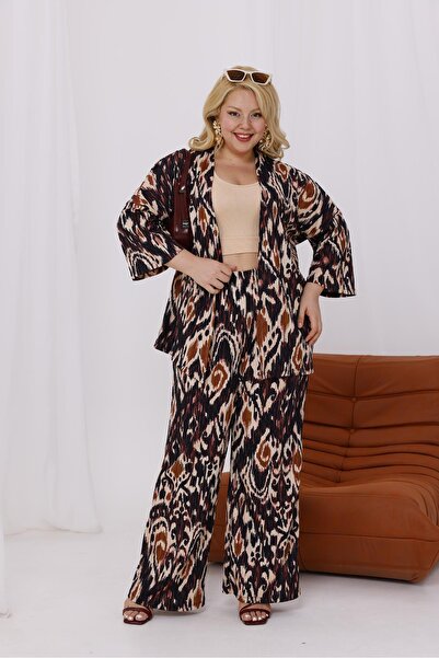 Siyezen Large Size Patterned Lycra Kimono Set