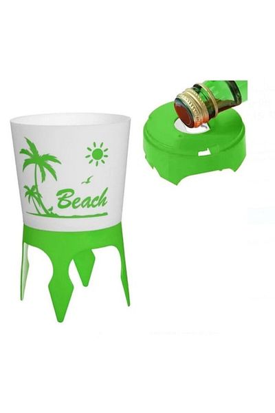 Jumbo Beach Cup Holder with Sand Base and Bottle Cap Opener, 15cm, Green