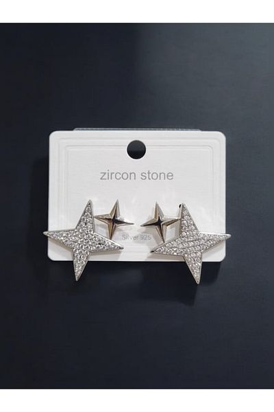 Çelik Star Steel Earring with Zircon Stone