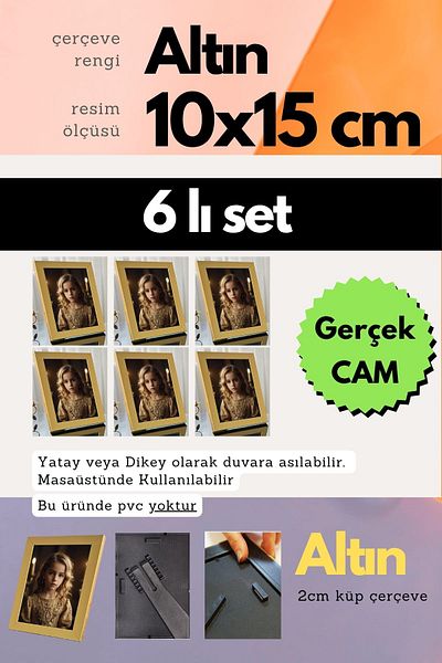 AtlasSG 20mm 6 Frame Glazed 10X15 cm 6Pcs Photo Picture Frame Standing or Wall Hanging Horizontal-Vertical
