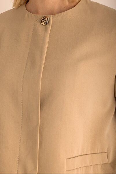 Aker Camel Yakasız Kısa Ceket