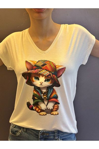 Gönülden Tasarım ΓΥΝΑΙΚΕΙΟ T-SHIRT ΜΕ ΕΘΝΙΚΟ ΓΡΑΜΜΑ ΚΑΤΩ ΜΕ ΛΑΓΟΥΣ ΜΟΥΣΙΑΚΟ