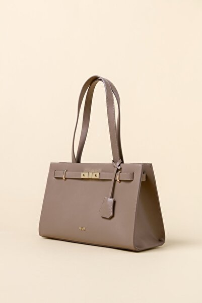 Nihan Metal Aksesuarlı Tote Çanta Vizon