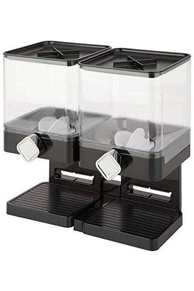 Generic Double Cereal Dispenser Storage Container Black/Clear