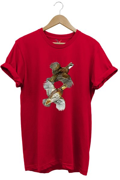 WİDİ Hunting Hunter Cuckoo Birds Design 100% Cotton Regular Fit Red T-Shirt