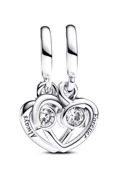 Fubena Always & Forever Written Detachable Stone Heart Dangle Silver Charm