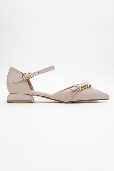 CCWAY AYAKKABI Pointed Toe Buckle Thick Heeled Women's Heels Ten Skin