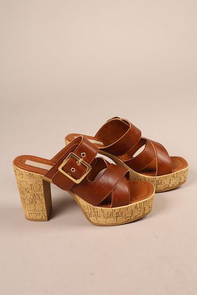 Birikon Roni̇ka Platform Heeled Slippers Taba