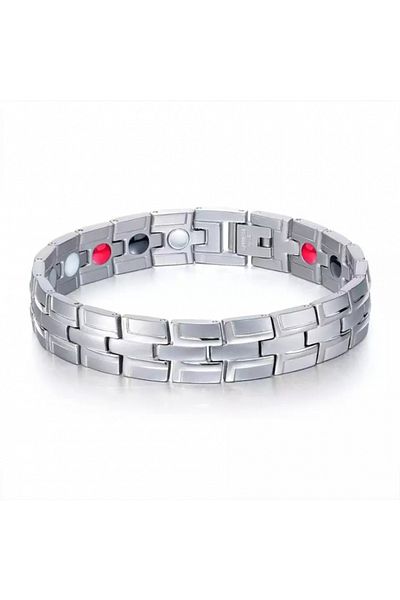 Tessero Magnetic and therapeutic bracelet for well-being and protection, stainless steel, gold plated