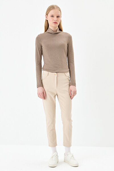 Nihan Dar Paça Kanvas Pantolon Bej