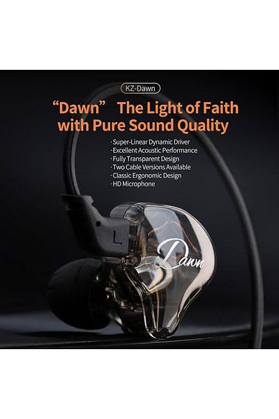 KZ KZ Dawn Earphones, Super Linear, 13mm 1DD Dynamic Driver, Powerful Bass, IEM, HD Microphone, Crystal