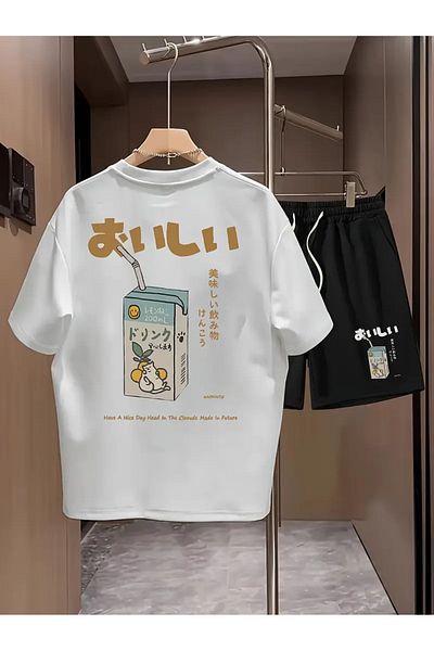 ACTIVE MODA -Men's Cotton Printed Haon Hitu Tshirt-Shorts Set 2-Pack Oversize Large Size