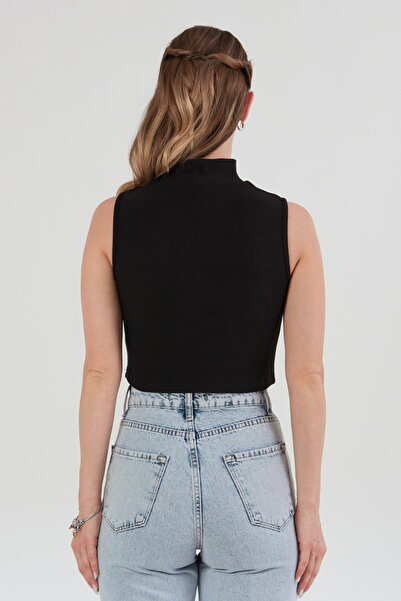 Fulla Moda Αμάνικη Crop Μπλούζα με ριγέ μπροστινό φερμουάρ