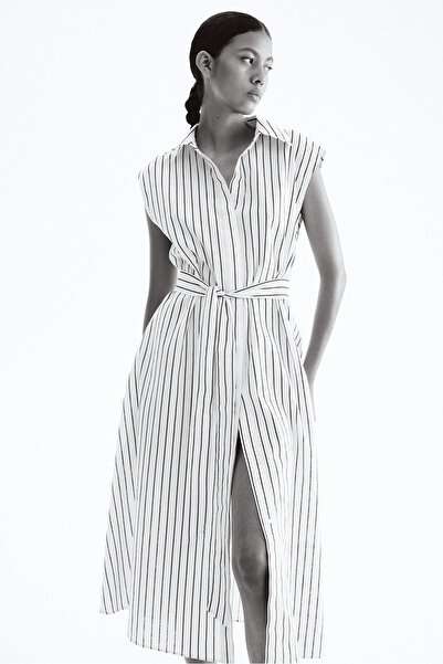 H&M Keten Karışımlı Gömlek Elbise