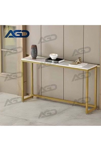 AGD Modern Side Entry Table, Narrow Sofa Table with Gold Metal Frame for Entryway, Living Room, Hallway,