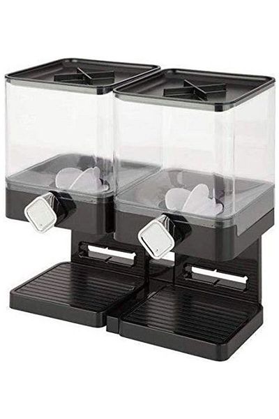 Generic Double Cereal Dispenser Storage Container Black/Clear