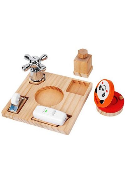Star Master Tablă senzorială Montessori, 5 activități, lemn, 14,5 cm x 14,5 cm, 3+