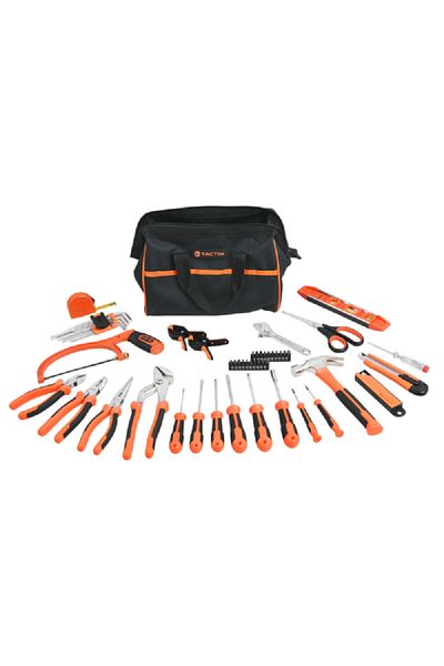 Tactix 62-Piece Stainless Steel Household Tool Set with Storage Bag