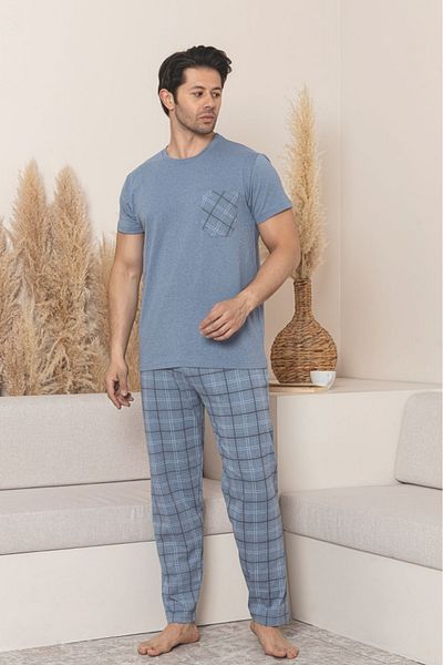 Farya Home Set de pijamale pentru bărbați din bumbac, cu mâneci scurte, tricotate