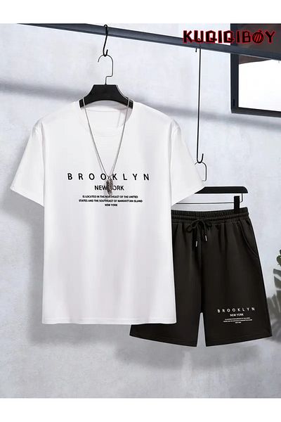 ACTIVE MODA -Men's Cotton Printed Is Located in the Tshirt-Shorts Set 2-Pack Oversize Large Size