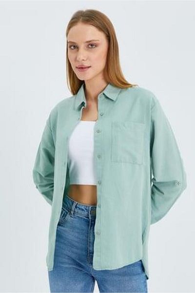 Mixray 9942 Women's Oxford Long Sleeve Basic Shirt Çağla