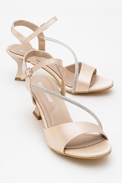 CCWAY AYAKKABI Women's Thick Front Face Cross Stone Heeled Sandals Ten Saten